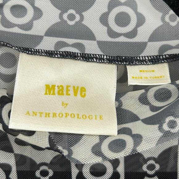 Maeve by Anthropologie Black White Long Sleeve Mesh Turtleneck Womens Medium - Picture 4 of 7
